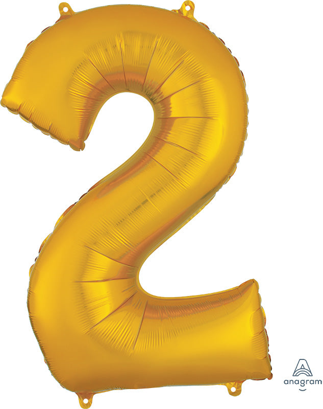 Floating Yellow Gold Number "2" Balloon (3 Foot or 34 Inch)