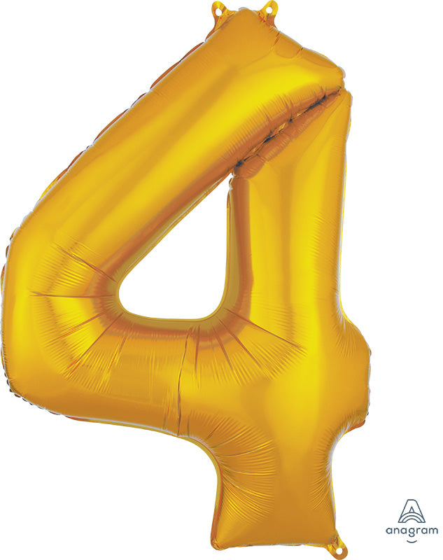 Floating Yellow Gold Number "4" Balloon (3 Foot or 34 Inch)
