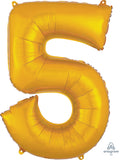 Floating Yellow Gold Number "5" Balloon (3 Foot or 34 Inch)