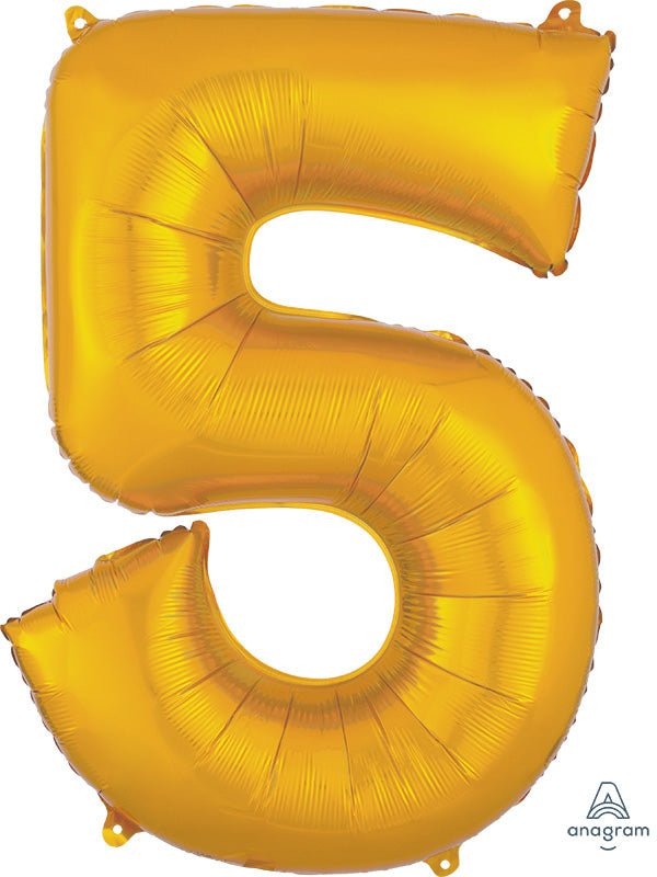 Floating Yellow Gold Number "5" Balloon (3 Foot or 34 Inch)