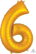 Floating Yellow Gold Number "6" Balloon (3 Foot or 34 Inch)