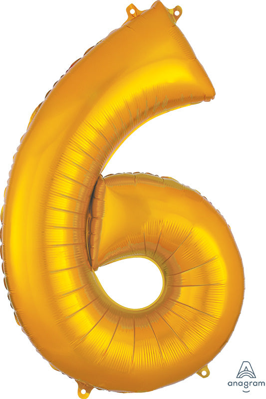 Floating Yellow Gold Number "6" Balloon (3 Foot or 34 Inch)