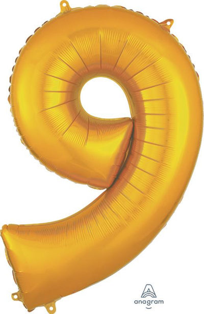 Gold Number Nine Helium Balloon