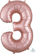 Floating Rose Gold Number "3" Balloon (3 Foot or 34 Inch)
