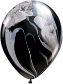 product image of 11 inch latex balloon with a marble print of blakc nad white