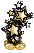 Airloonz Giant Elegant Black and Gold Star Cluster Balloon Display