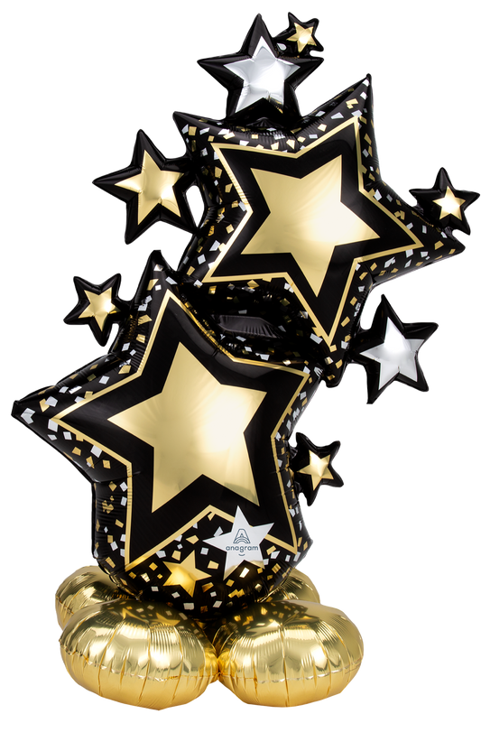 Airloonz Giant Elegant Black and Gold Star Cluster Balloon Display