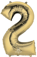 Floating White Gold Numbers "2" Balloons (3 Foot or 34 Inch)