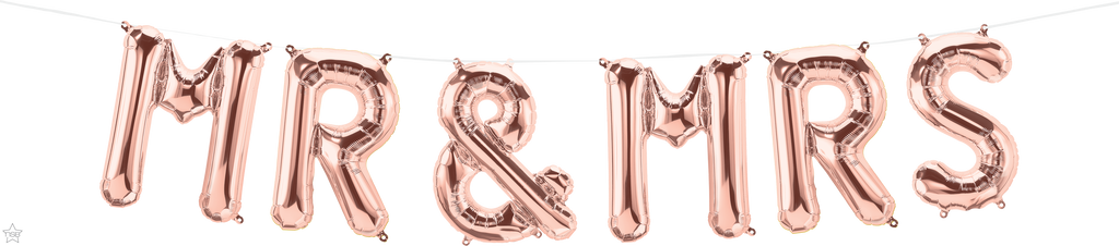 Non-floating, Rose Gold Mr and Mrs Hanging Balloon Set