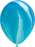 product image of 11 inch latex balloon with a marble print of light blue and dark blue