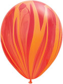 product image of 11 inch latex balloon with a marble print of red and orange