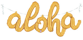 Gold Hooray Aloha Fiesta Script Balloon Banner