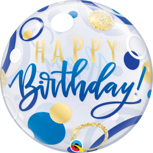 Happy Birthday Gold Dots Pink or Blue Bubble Balloon