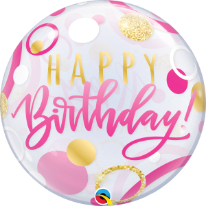 Happy Birthday Gold Dots Pink or Blue Bubble Balloon