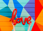Air-filled, Non-floating "love" script word phrase balloon banner