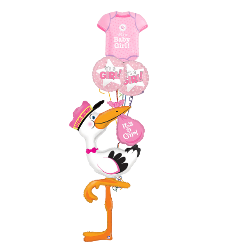 It's A Girl Stork Trio Bouquet (4 Balloons)