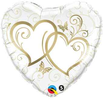 wedding entwined hearts foil balloon with printed butterflies