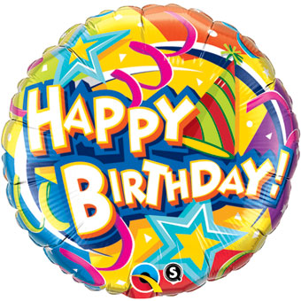 Happy Birthday Hats and Stars 18" Foil Balloon (D)