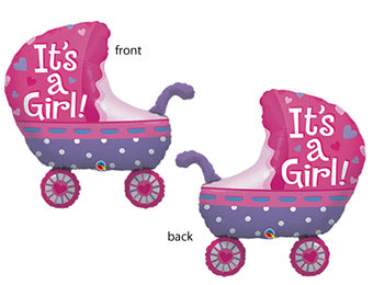 It's a Girl stars baby carriage foil balloon Qualatex – girl baby shower helium balloon