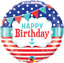 Pink or Blue Happy Birthday Nautical Pennant and Dots Balloons (18 Inch)