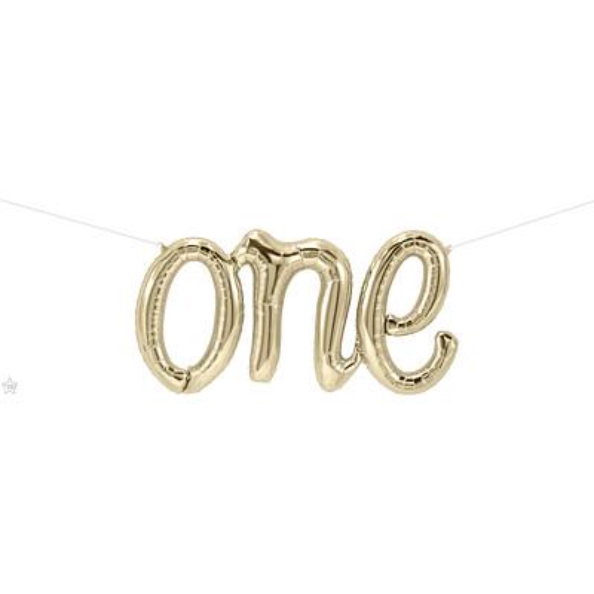 first birthday one banner script white gold