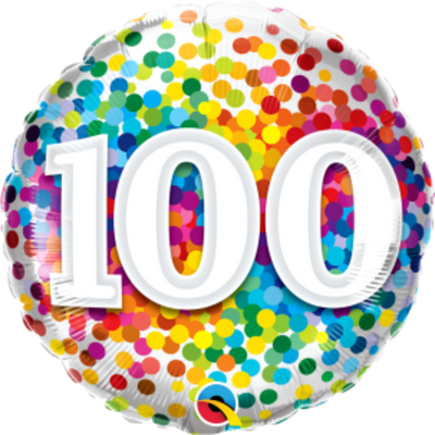 Rainbow Confetti Age 100 Birthday Balloon