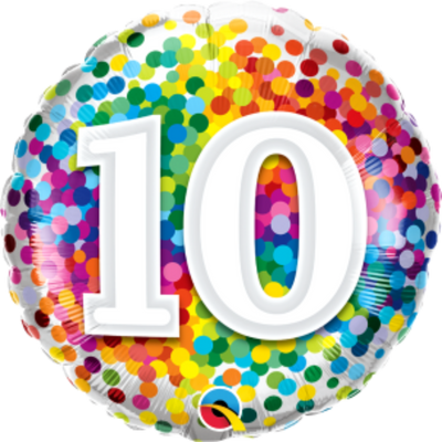 Rainbow Confetti Age 10 Birthday Balloon