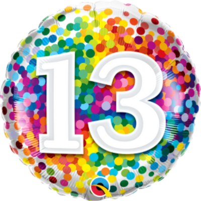 Rainbow Confetti Age 13 Birthday Balloon