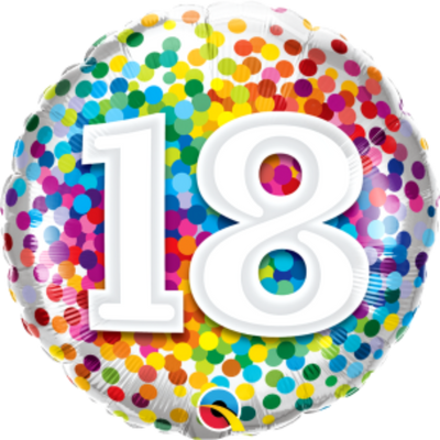 Rainbow Confetti Age 18 Birthday Balloon