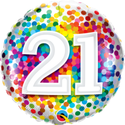 Rainbow Confetti Age 21 Birthday Balloon