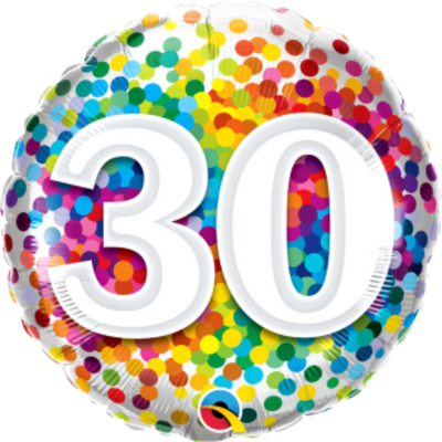 Rainbow Confetti Age 30 Birthday Balloon