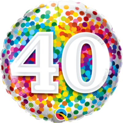 Rainbow Confetti Age 40 Birthday Balloon