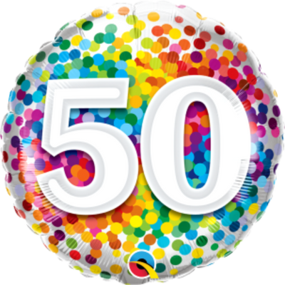 Rainbow Confetti Age 50 Birthday Balloon
