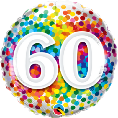 Rainbow Confetti Age 60 Birthday Balloon