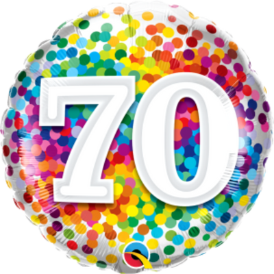 Rainbow Confetti Age 70 Birthday Balloon