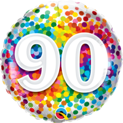 Rainbow Confetti Age 90 Birthday Balloon