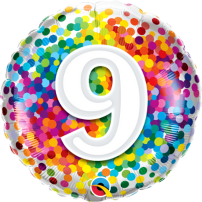 Rainbow Confetti Age 9 Birthday Balloon