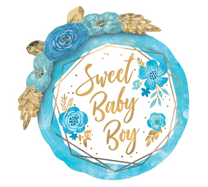 Sweet Baby Boy 3D floral 27 inch foil balloon Anagram – large baby boy helium balloon