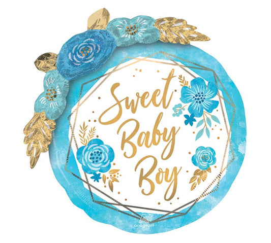 Sweet Baby Boy 3D floral 27 inch foil balloon Anagram – large baby boy helium balloon