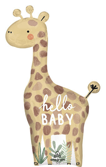 Jungle Giraffe Hello Baby 42 inch foil balloon Anagram – large safari giraffe baby shower helium balloon