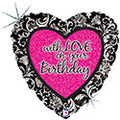 With Love on Your Birthday Damask Heart Balloon (18 Inch)