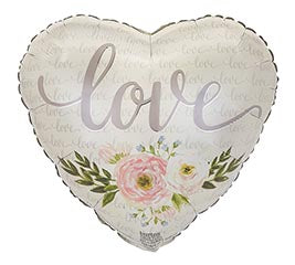 Standard 18" White "love" floral heart balloon