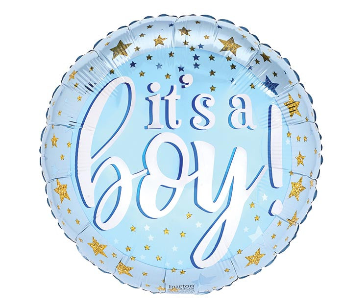 It’s A Boy Blue and Gold Glitter Stars Balloon (18 Inch)