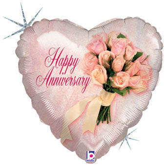 Standard 18" Happy Anniversary Pink Roses Bouquet Heart