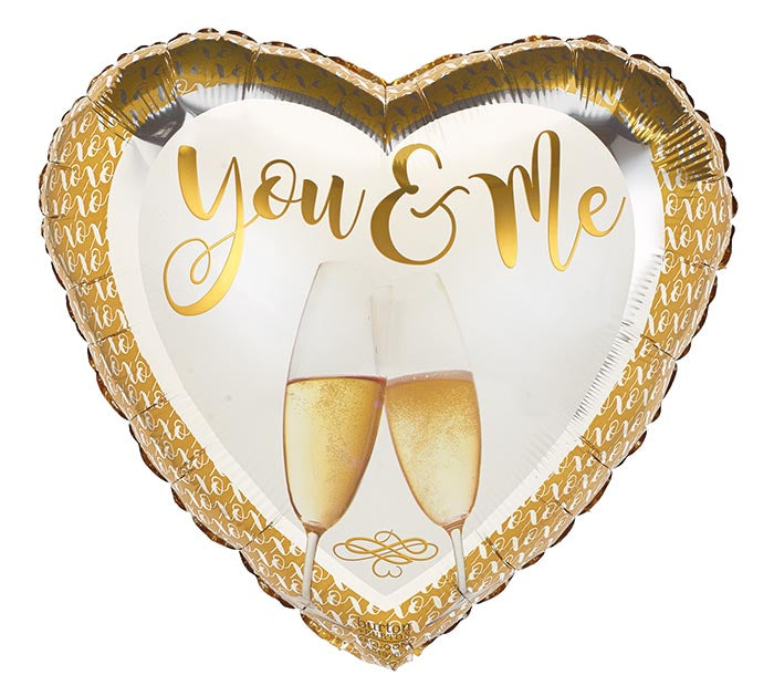 You and Me Clinking Champagne Glasses Heart Balloon (18 Inch)